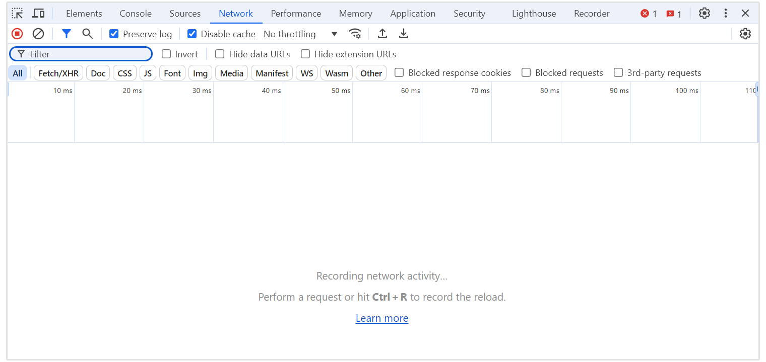 network tab in developer tools